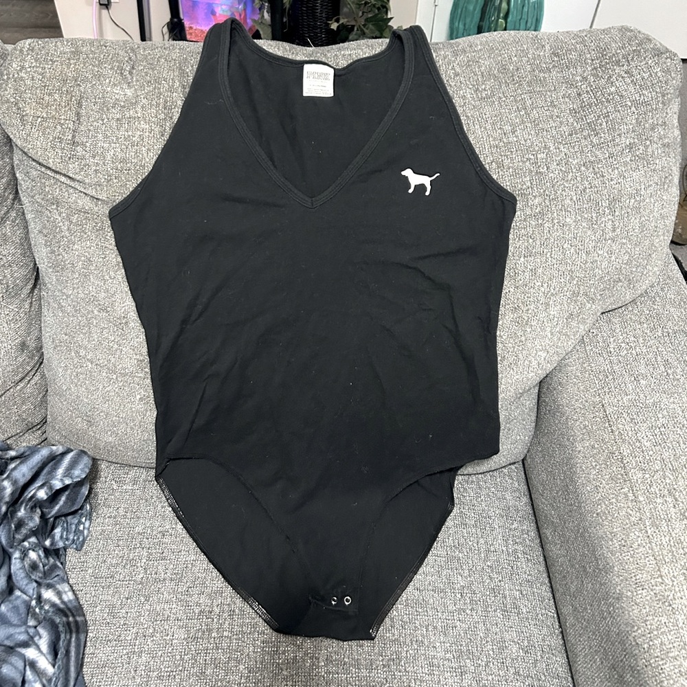 PINK Black V-Neck Bodysuit